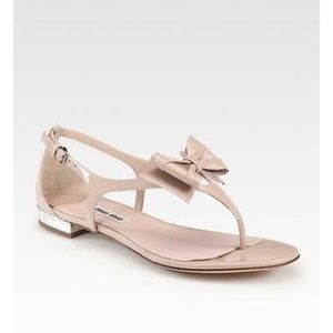Miu Miu Patent Leather Thong Bow Sandals